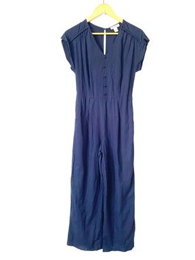 Monteau linen blend Navy Blue cap Sleeve Wide-Leg Jumpsuit size M
